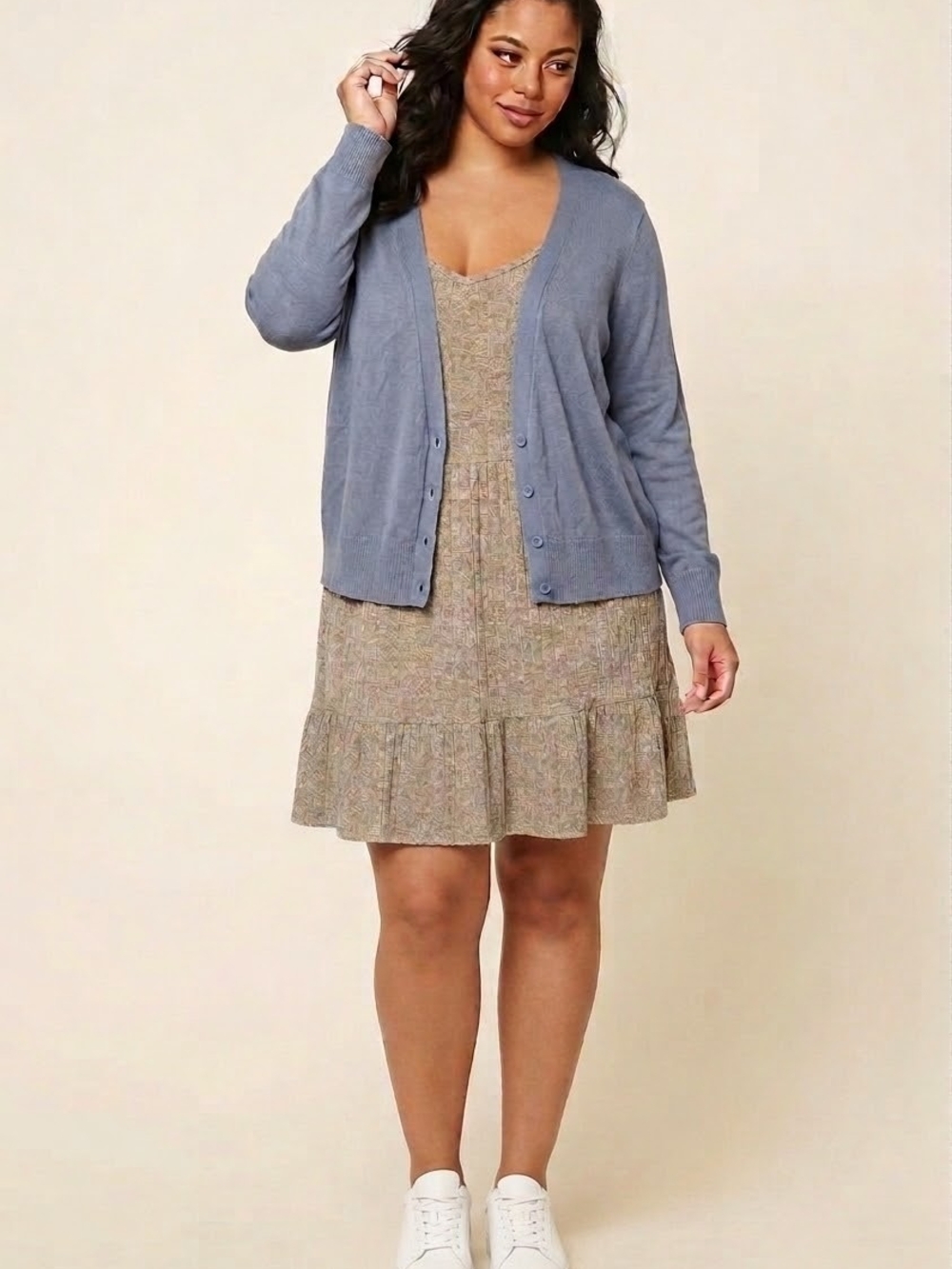 Michel Studio Collection Dusty Blue V-Neck Button-Front Cardigan Sweater Size 3X